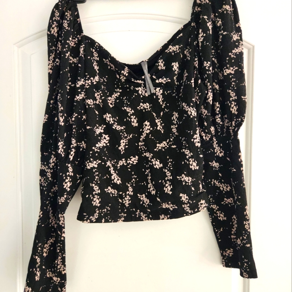 Anthropologie Black Flower Blouse XL